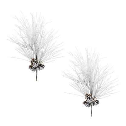 Set of Two 2" White Brown And Green Artificial Pine Tree