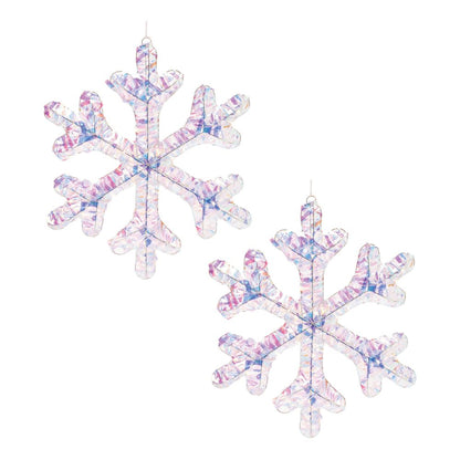Set of Two White Iridescent LED Lighted Holiday Snowflake Christmas Ornaments HomeRoots