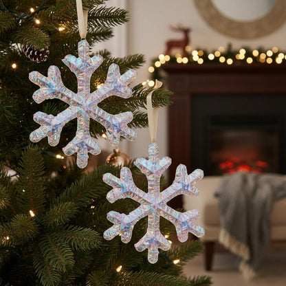 Set of Two White Iridescent LED Lighted Holiday Snowflake Christmas Ornaments HomeRoots