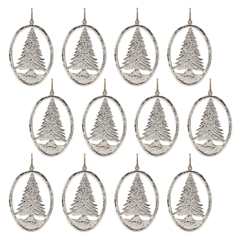 Set of Twelve Gray Shatterproof Metal Hanging Figurine Ornaments HomeRoots