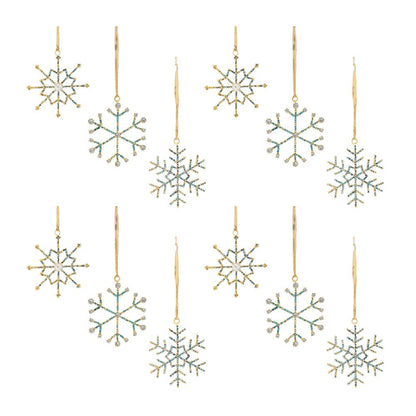 Set of Twelve Blue And Gold Iron Hanging Figurine Ornaments HomeRoots