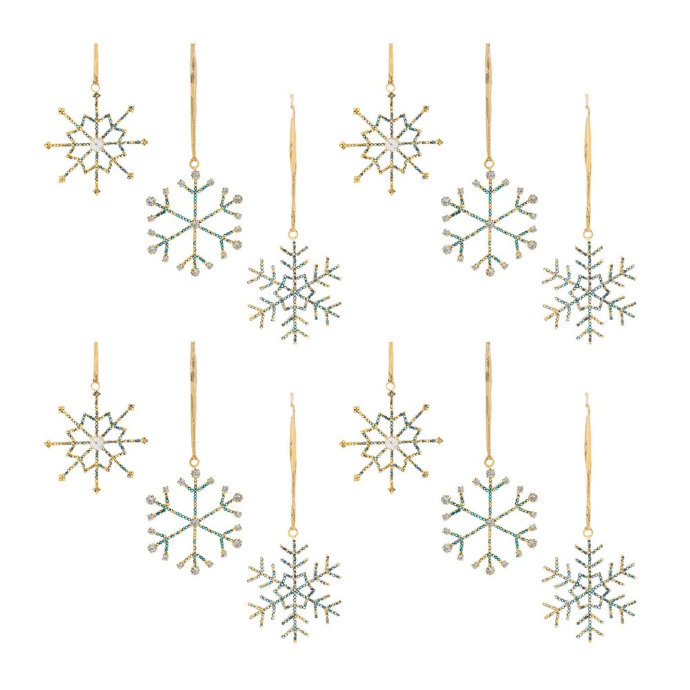 Set of Twelve Blue And Gold Iron Hanging Figurine Ornaments HomeRoots