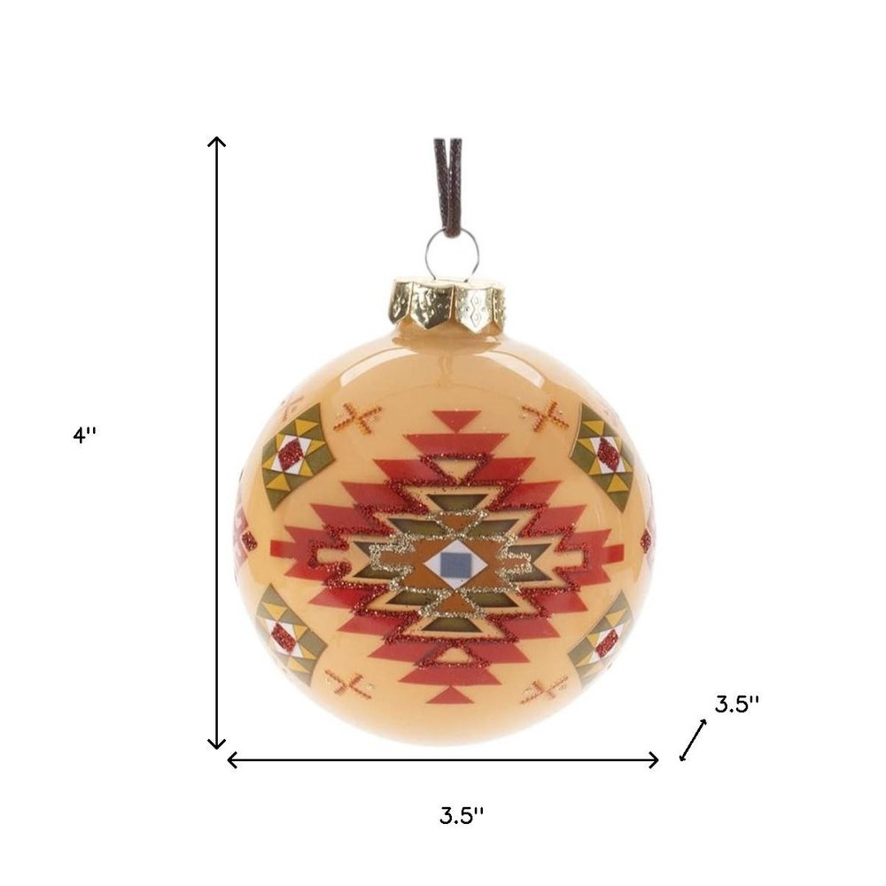 Set of Six Beige And Red Glass Ball Ornaments HomeRoots