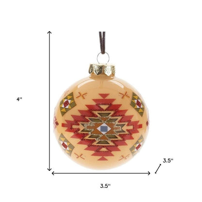 Set of Six Beige And Red Glass Ball Ornaments HomeRoots