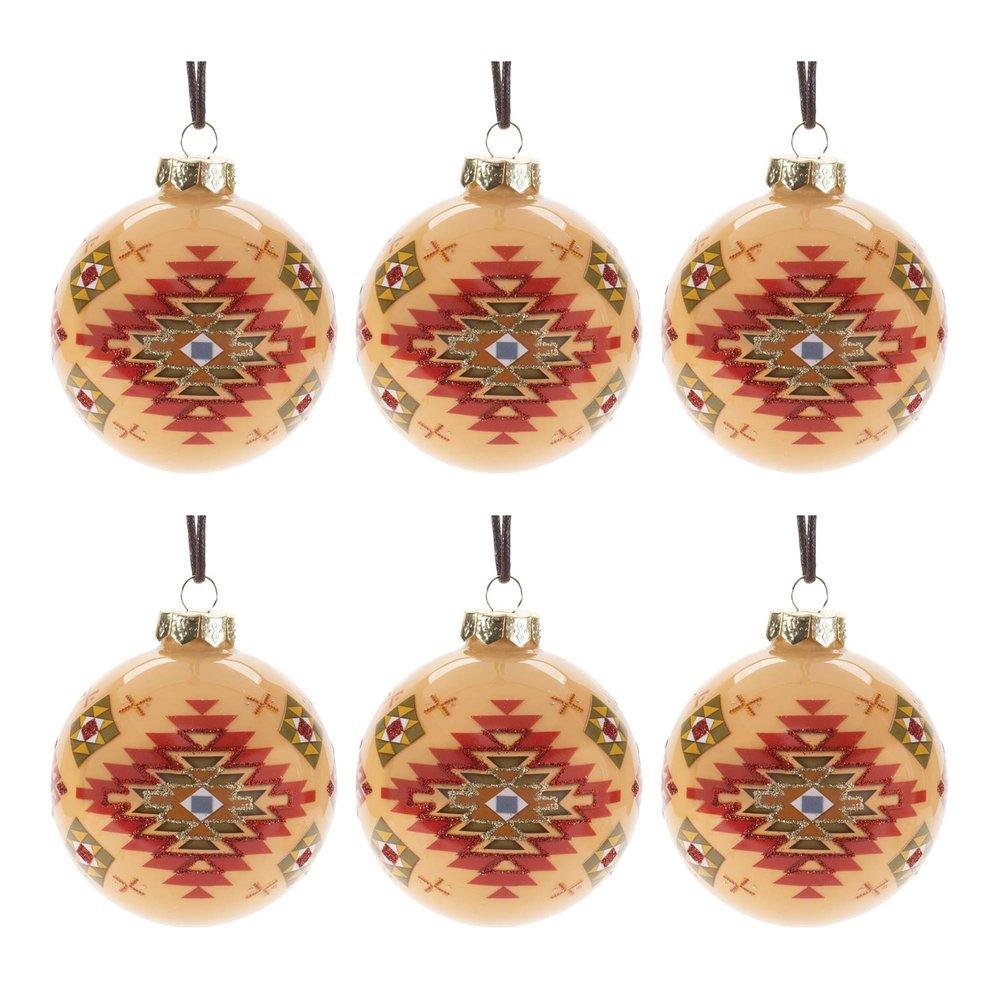 Set of Six Beige And Red Glass Ball Ornaments HomeRoots