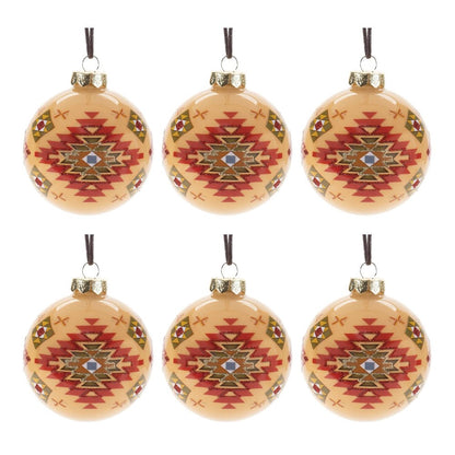 Set of Six Beige And Red Glass Ball Ornaments HomeRoots