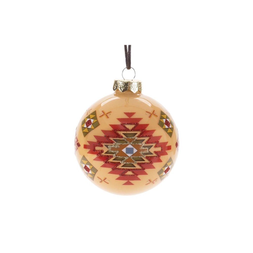 Set of Six Beige And Red Glass Ball Ornaments HomeRoots