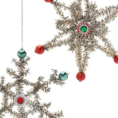 Set of Twelve Silver Green And Red Hanging Figurine Ornaments HomeRoots