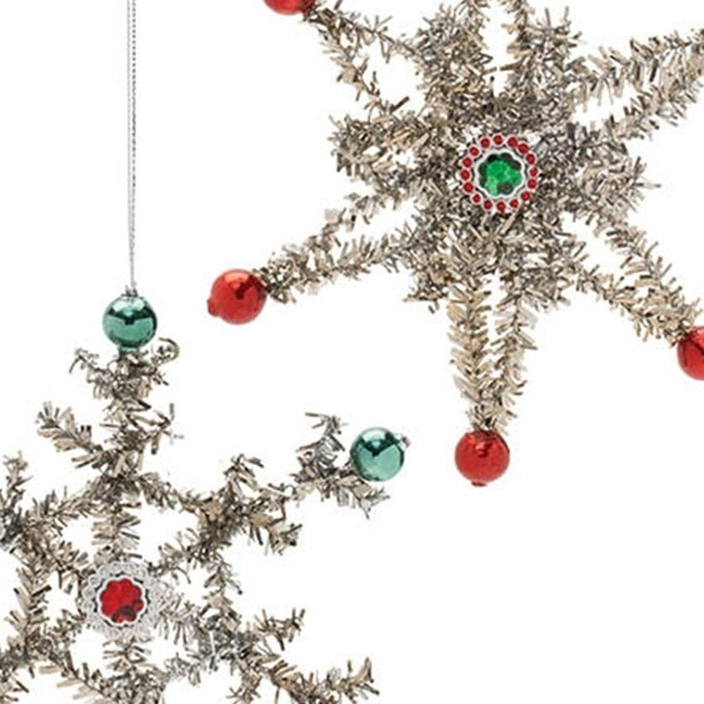 Set of Twelve Silver Green And Red Hanging Figurine Ornaments HomeRoots