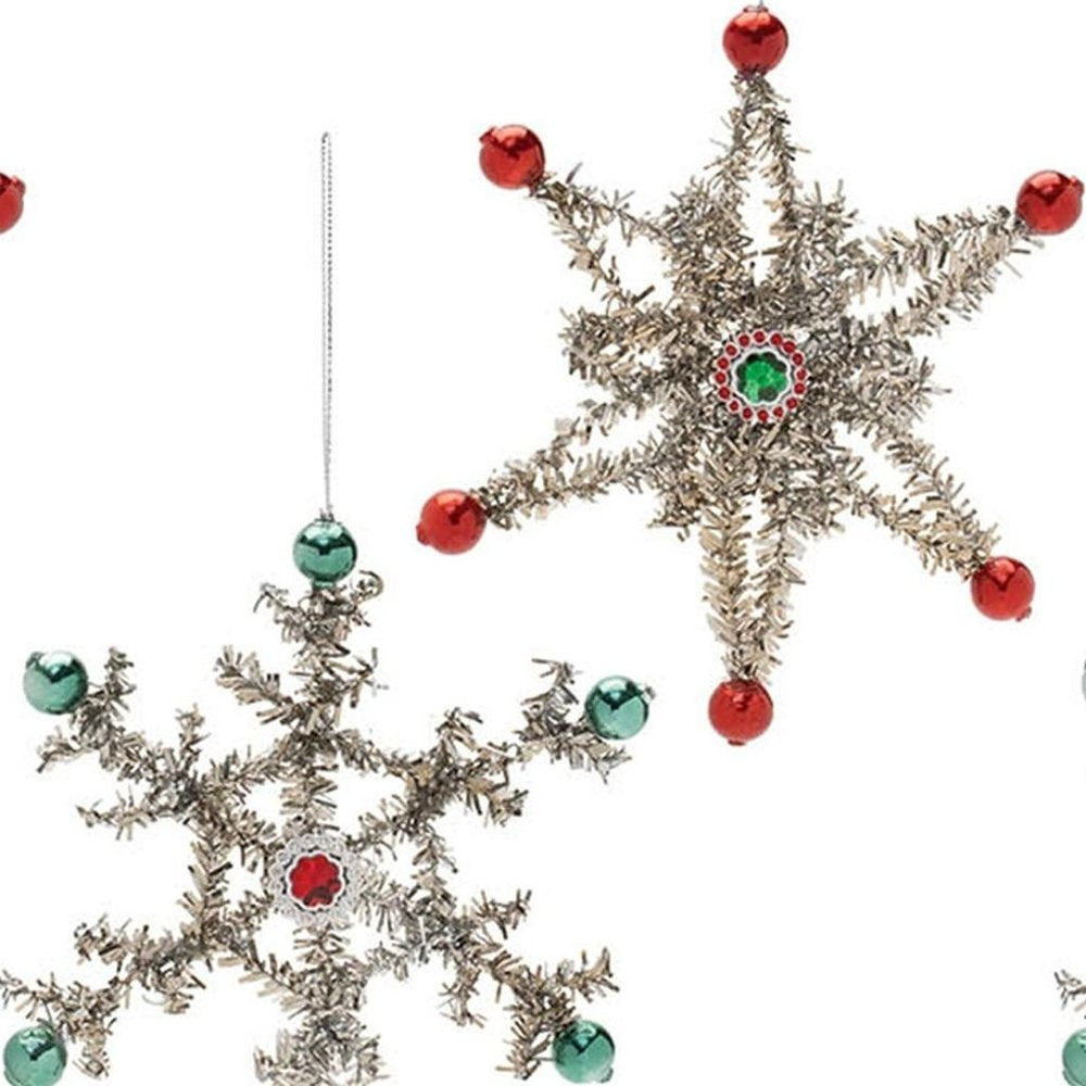 Set of Twelve Silver Green And Red Hanging Figurine Ornaments HomeRoots