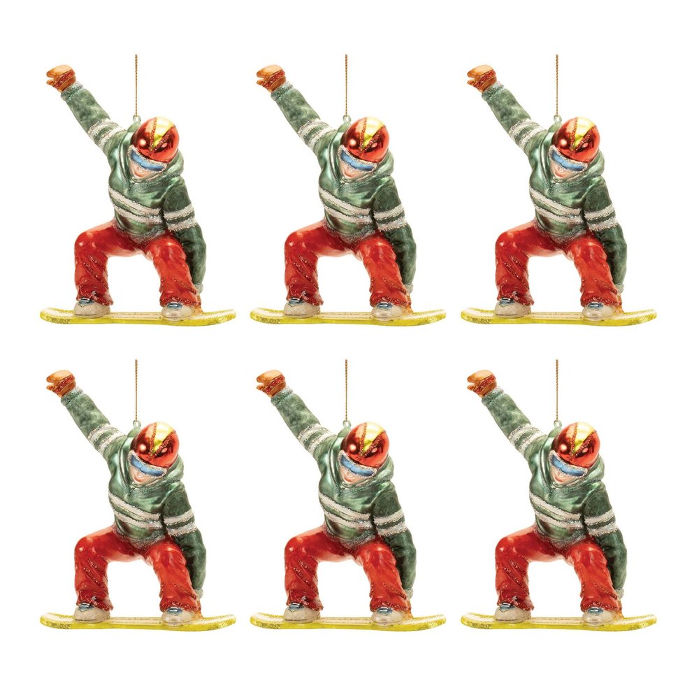 Set of Six Red And Green Glass Hanging Figurine Ornaments HomeRoots