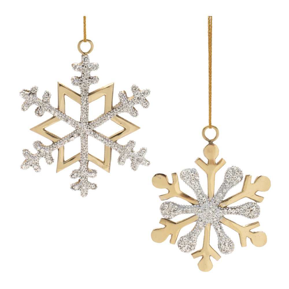 Set of Two Gold And Silver Metal Snowflake Shaped Ornaments HomeRoots