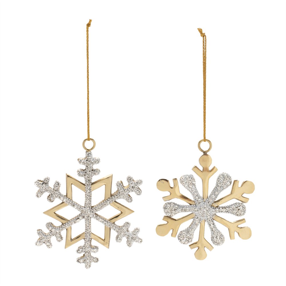 Set of Two Gold And Silver Metal Snowflake Shaped Ornaments HomeRoots