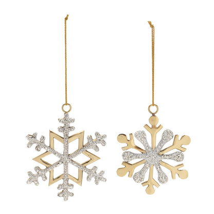Set of Two Gold And Silver Metal Snowflake Shaped Ornaments HomeRoots