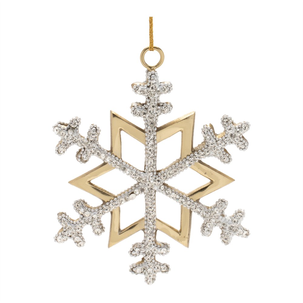 Set of Two Gold And Silver Metal Snowflake Shaped Ornaments HomeRoots