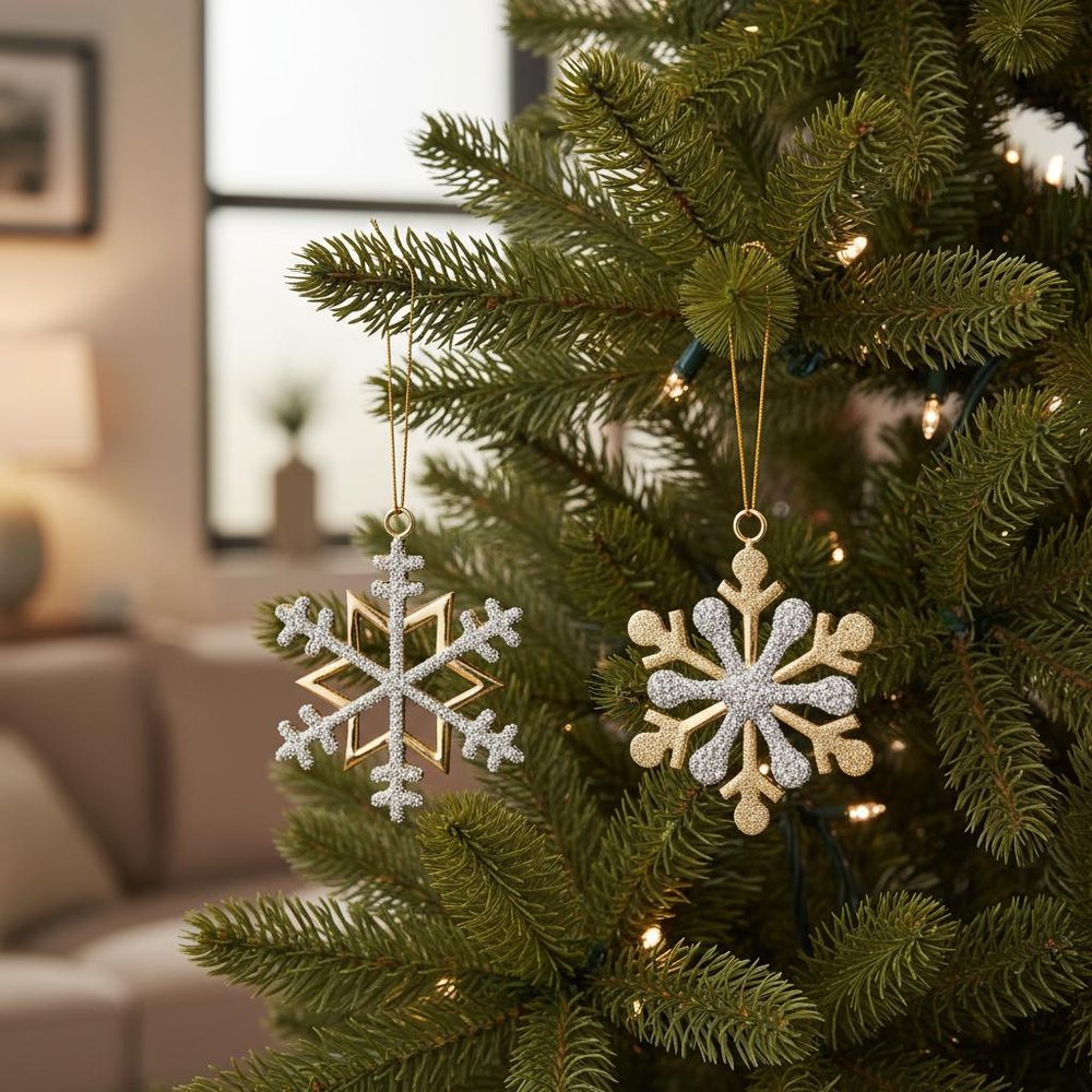 Set of Two Gold And Silver Metal Snowflake Shaped Ornaments HomeRoots