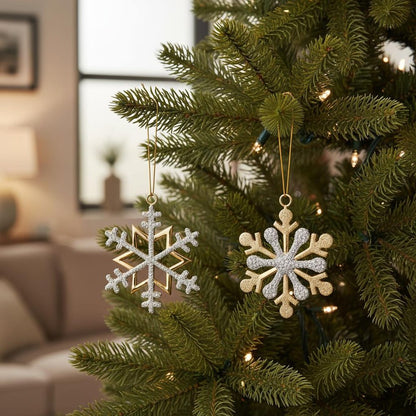Set of Two Gold And Silver Metal Snowflake Shaped Ornaments HomeRoots