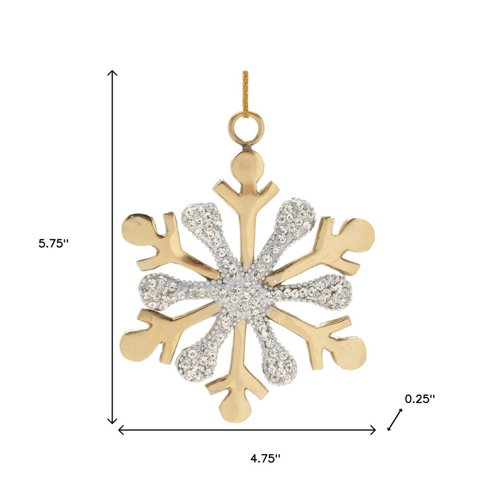 Set of Two Gold And Silver Metal Snowflake Shaped Ornaments HomeRoots