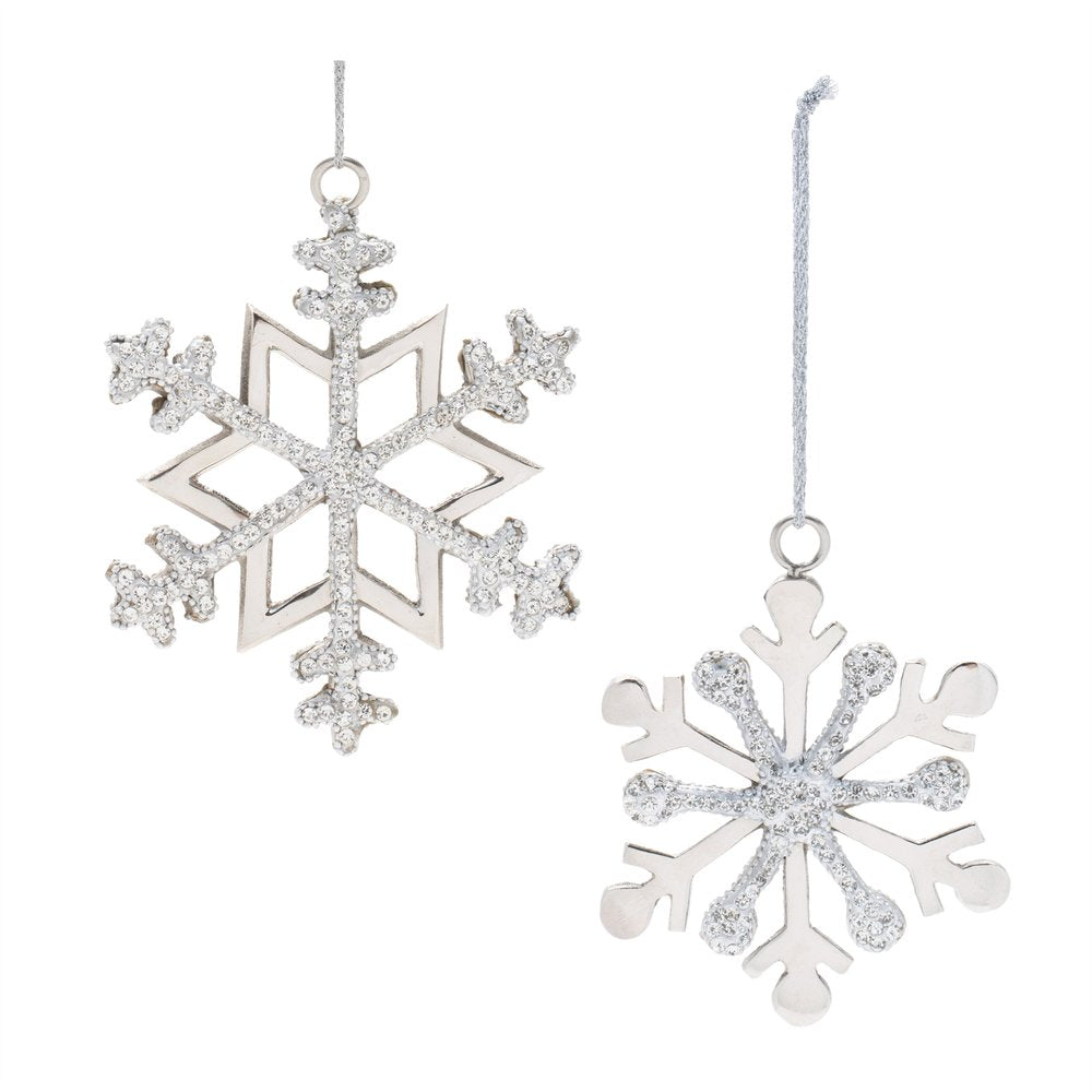 Set of Two Silver Metal Snowflake Shape Ornaments HomeRoots