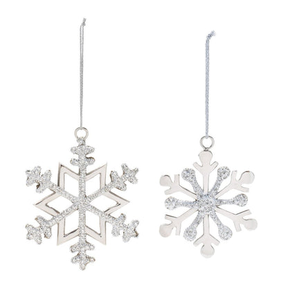 Set of Two Silver Metal Snowflake Shape Ornaments HomeRoots