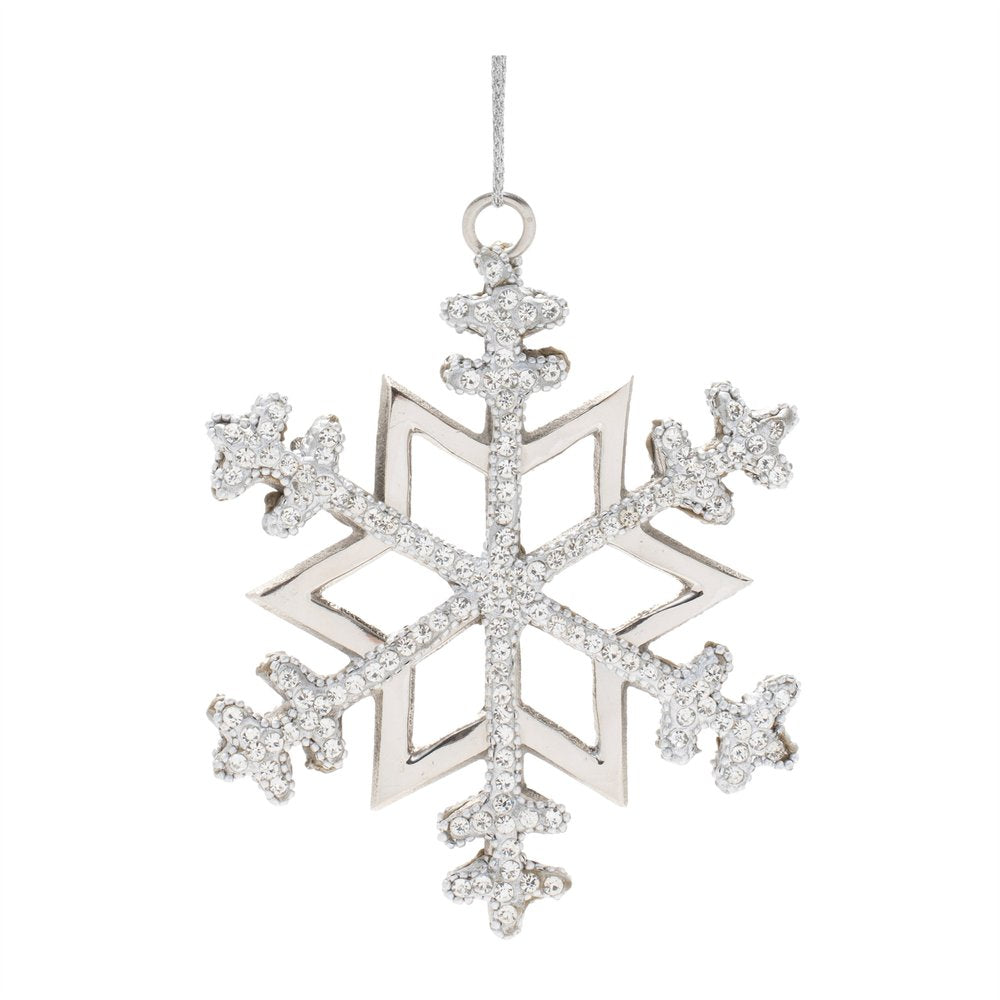 Set of Two Silver Metal Snowflake Shape Ornaments HomeRoots