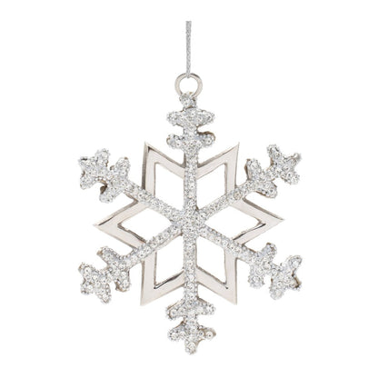 Set of Two Silver Metal Snowflake Shape Ornaments HomeRoots