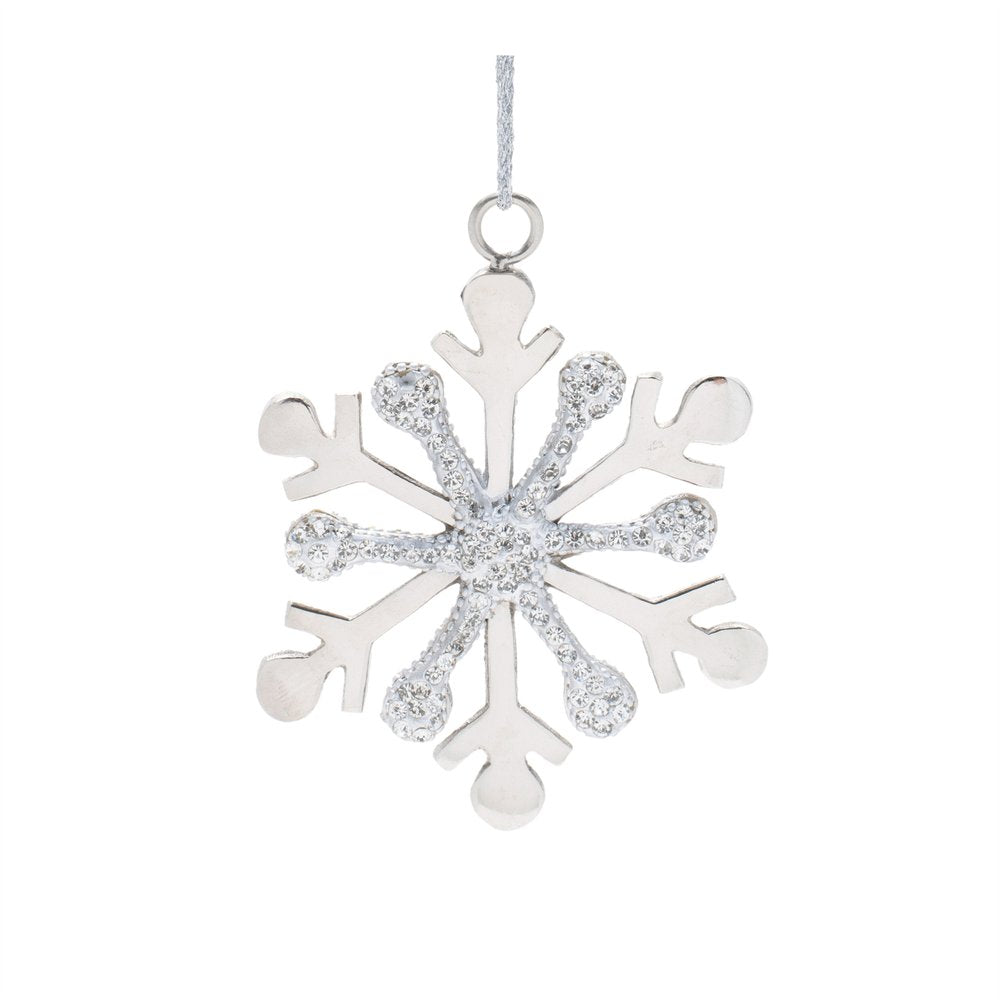 Set of Two Silver Metal Snowflake Shape Ornaments HomeRoots