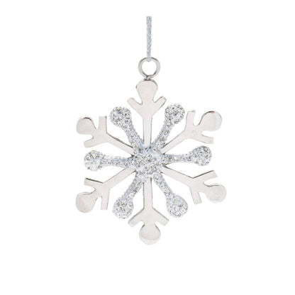 Set of Two Silver Metal Snowflake Shape Ornaments HomeRoots