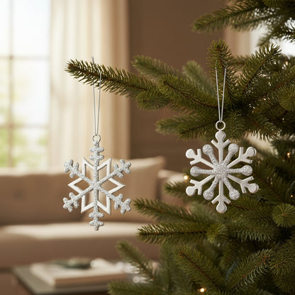 Set of Two Silver Metal Snowflake Shape Ornaments HomeRoots