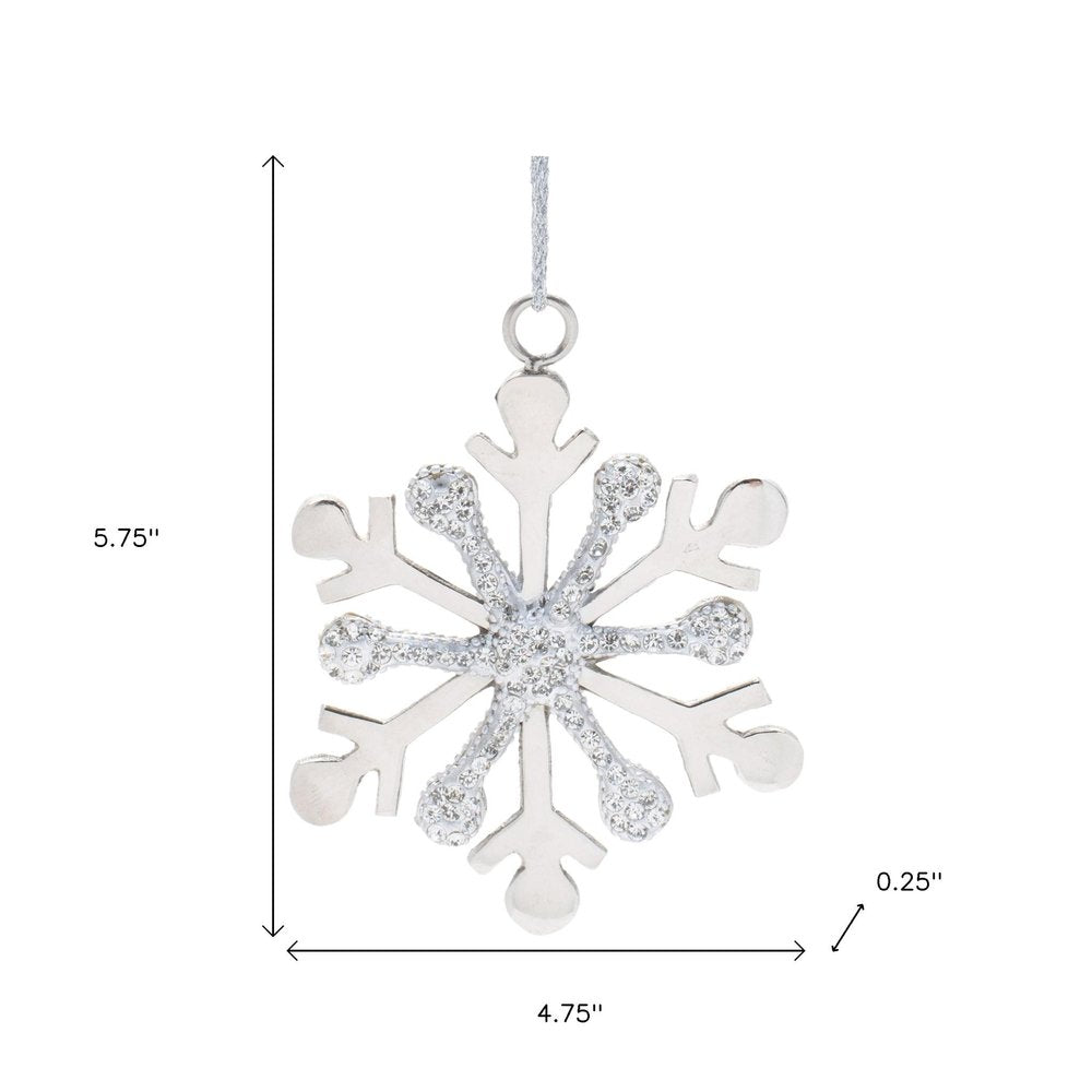 Set of Two Silver Metal Snowflake Shape Ornaments HomeRoots