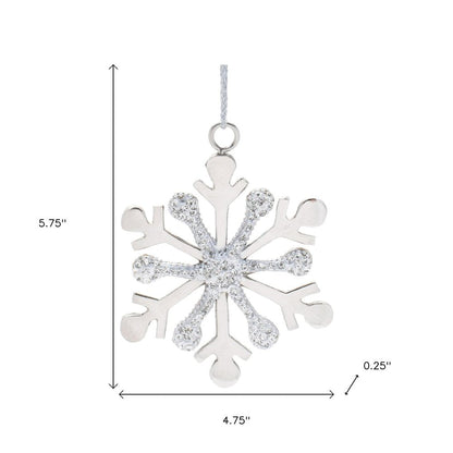 Set of Two Silver Metal Snowflake Shape Ornaments HomeRoots