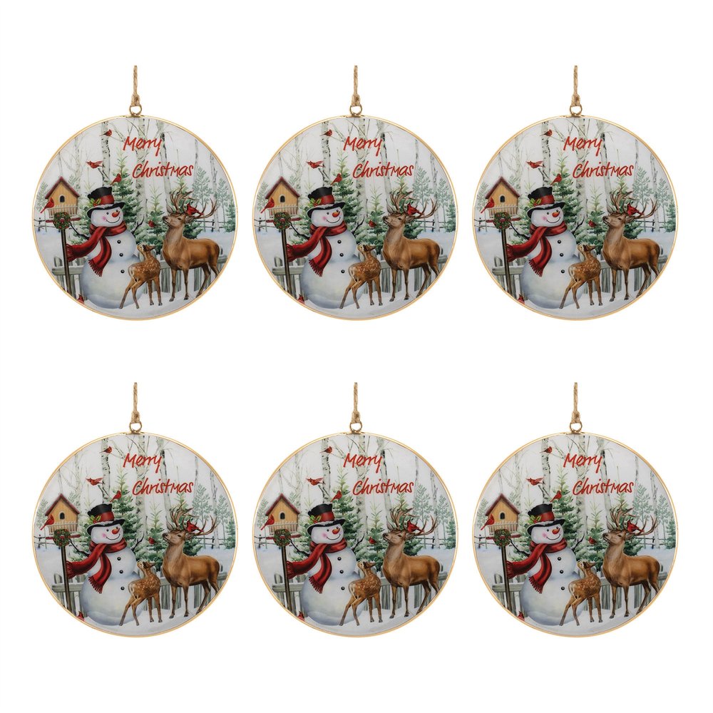 Set of Six White Brown And Red Shatterproof Iron Hanging Figurine Ornaments HomeRoots