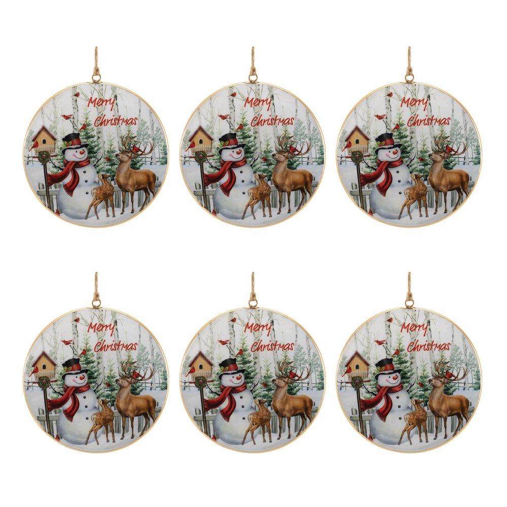 Set of Six White Brown And Red Shatterproof Iron Hanging Figurine Ornaments HomeRoots