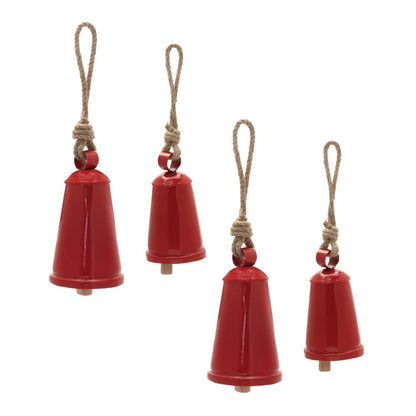 Set of Four Red And Natural Holiday Bell Shaped Ornaments HomeRoots