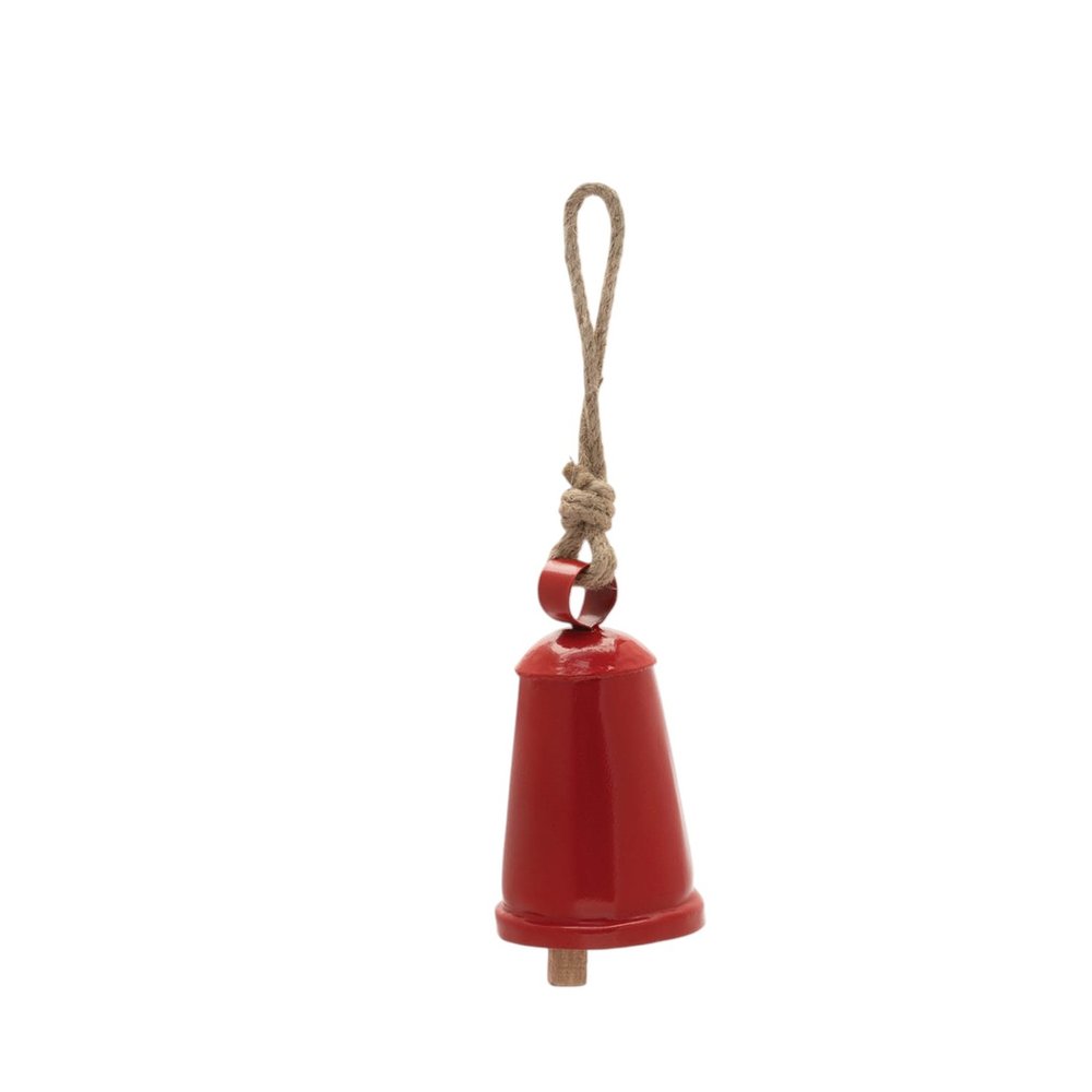 Set of Four Red And Natural Holiday Bell Shaped Ornaments HomeRoots