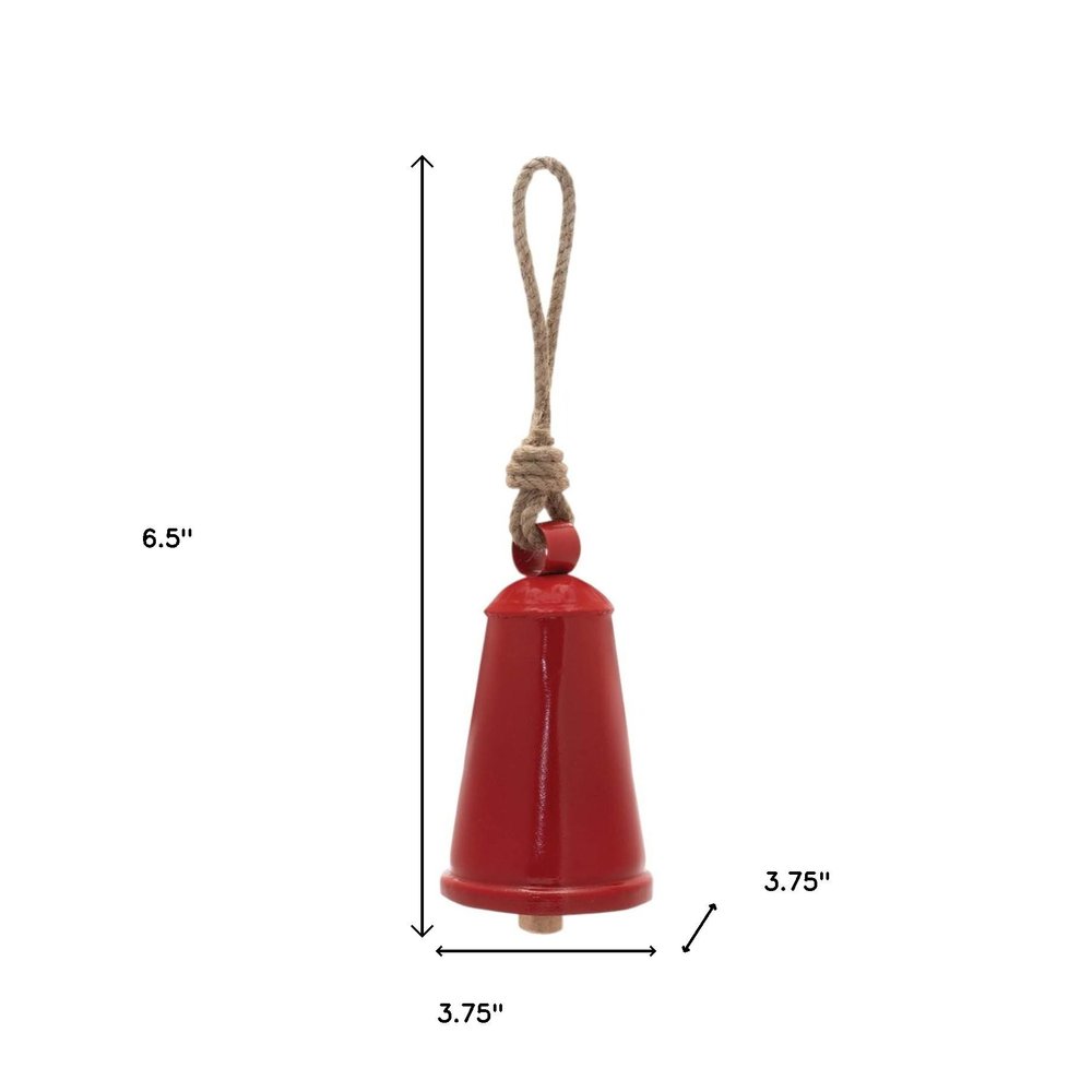 Set of Four Red And Natural Holiday Bell Shaped Ornaments HomeRoots