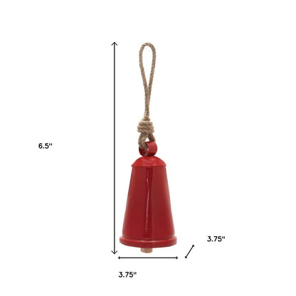 Set of Four Red And Natural Holiday Bell Shaped Ornaments HomeRoots