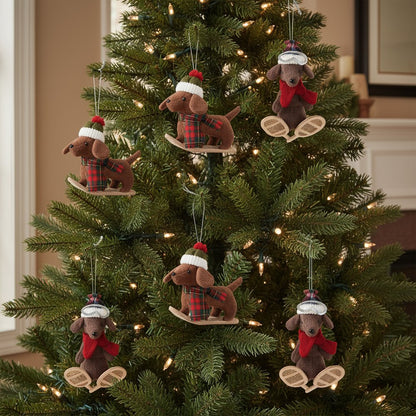 Set of Six Red Brown And Beige Shatterproof Hanging Figurine Ornaments HomeRoots