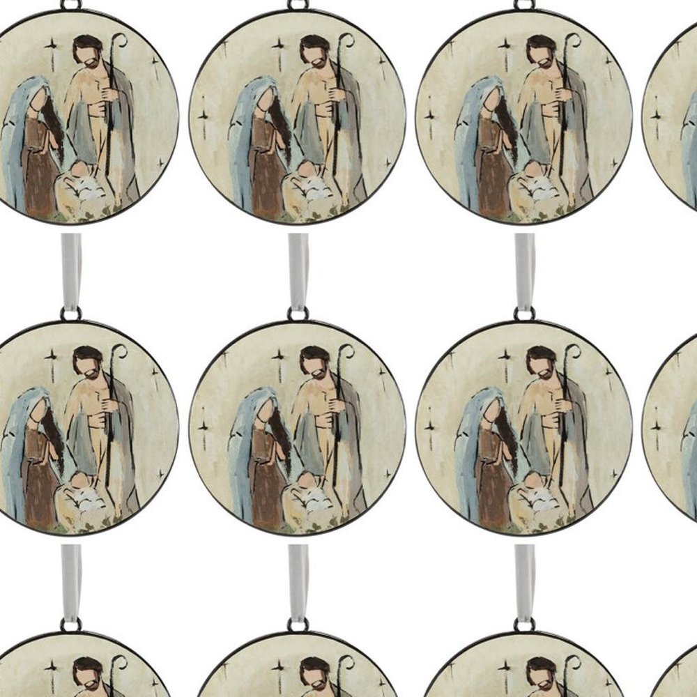 Set of Twelve Beige Brown And Blue Shatterproof Iron Hanging Figurine Ornaments HomeRoots
