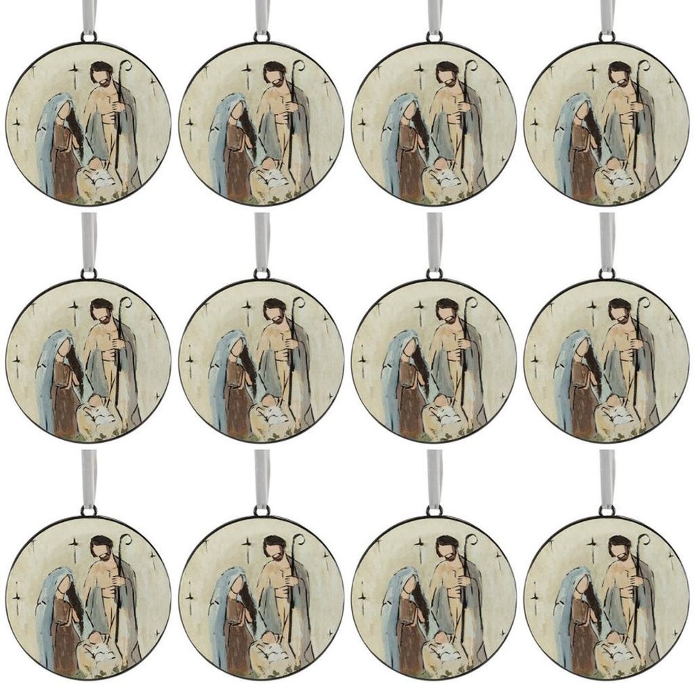 Set of Twelve Beige Brown And Blue Shatterproof Iron Hanging Figurine Ornaments HomeRoots