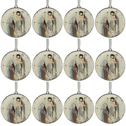 Set of Twelve Beige Brown And Blue Shatterproof Iron Hanging Figurine Ornaments HomeRoots