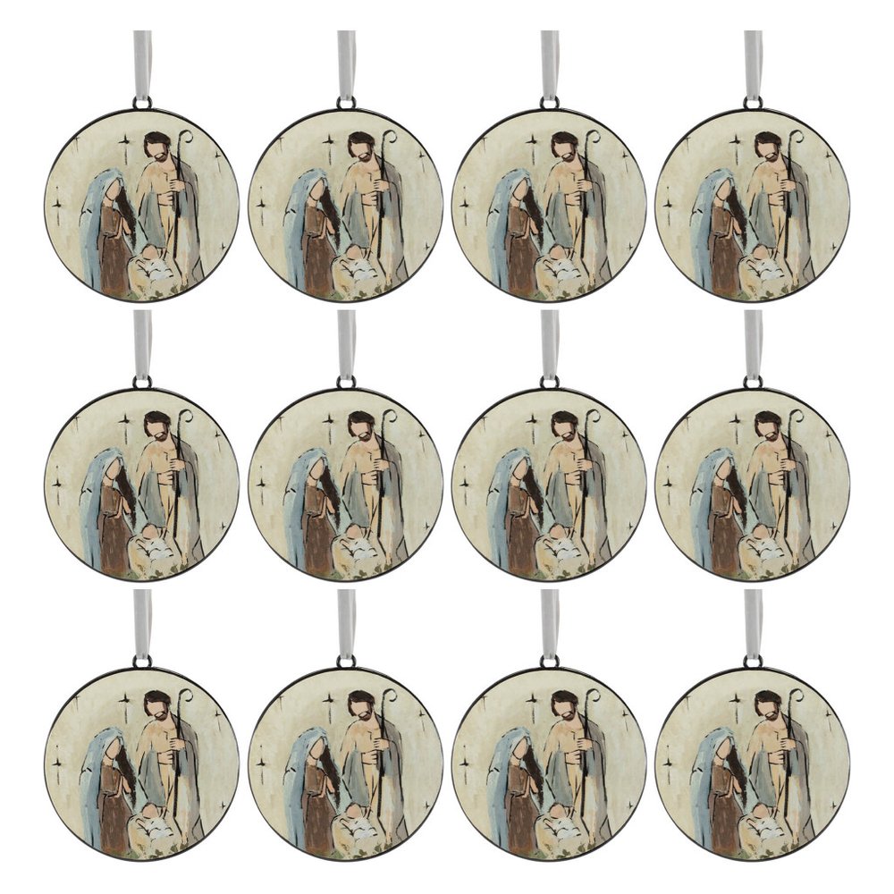 Set of Twelve Beige Brown And Blue Shatterproof Iron Hanging Figurine Ornaments HomeRoots
