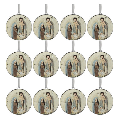 Set of Twelve Beige Brown And Blue Shatterproof Iron Hanging Figurine Ornaments HomeRoots