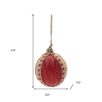 Set of Four Red And Natural Woven Bamboo Ball Ornaments HomeRoots