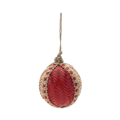 Set of Four Red And Natural Woven Bamboo Ball Ornaments HomeRoots
