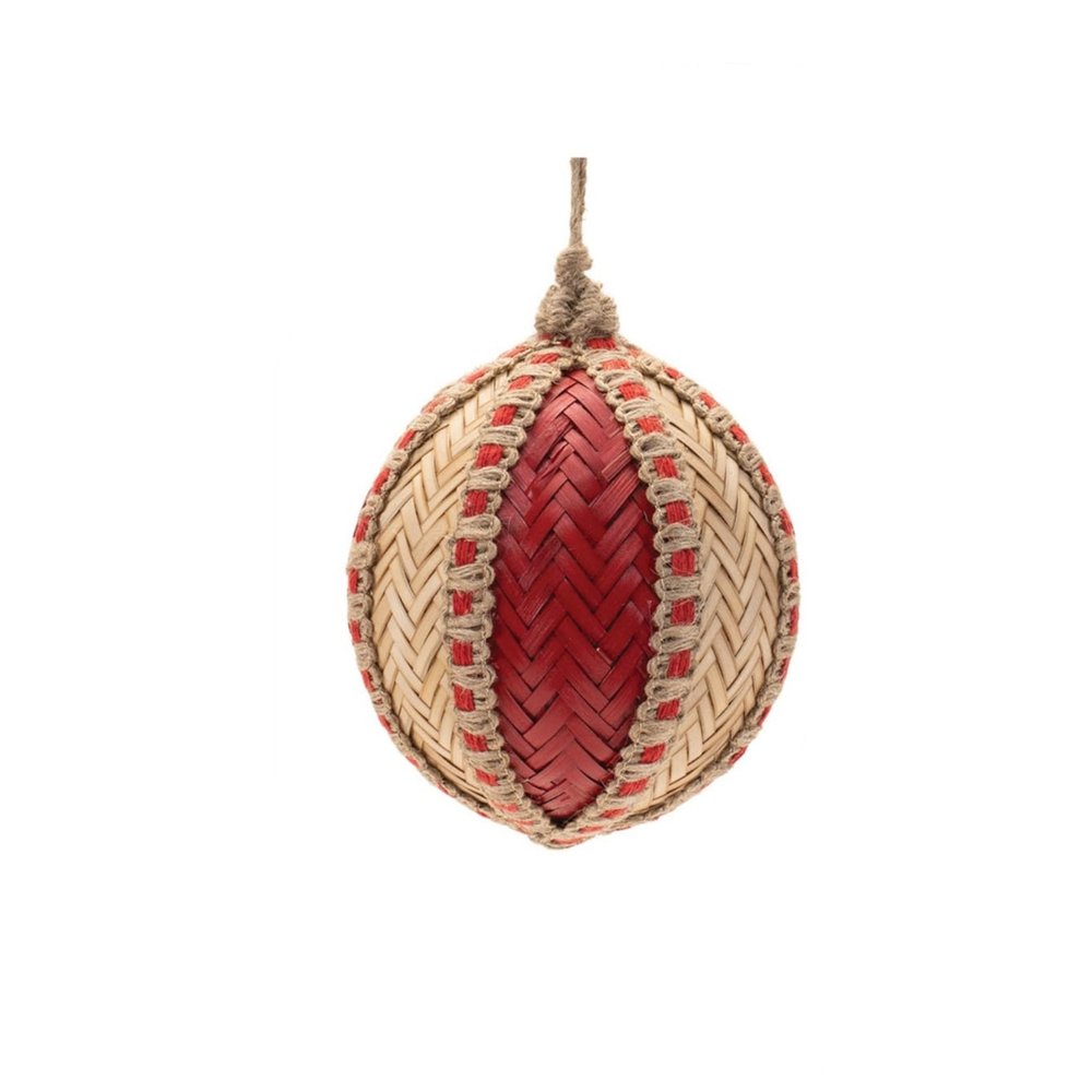 Set of Four Red And Natural Woven Bamboo Ball Ornaments HomeRoots