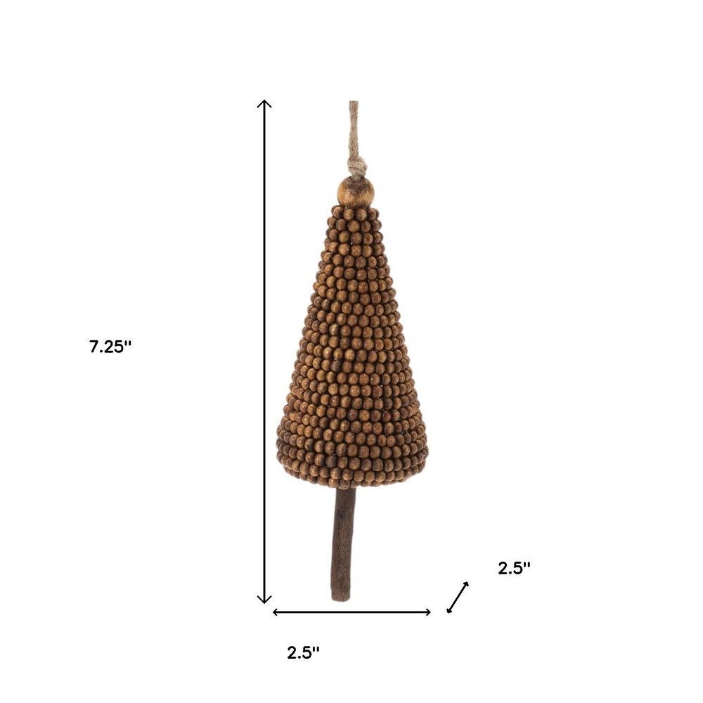 Set of Four Brown Wood Christmas Tree Shaped Ornaments HomeRoots