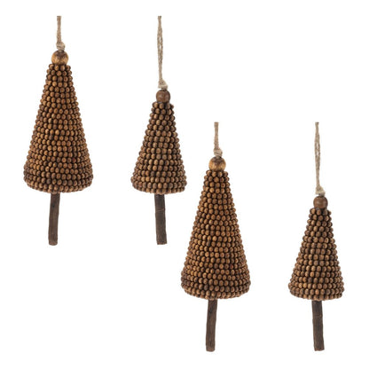 Set of Four Brown Wood Christmas Tree Shaped Ornaments HomeRoots
