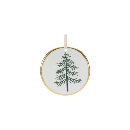 Set of Twelve White Green And Gold Ceramic Hanging Figurine Ornaments HomeRoots