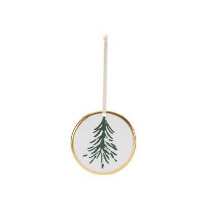 Set of Twelve White Green And Gold Ceramic Hanging Figurine Ornaments HomeRoots